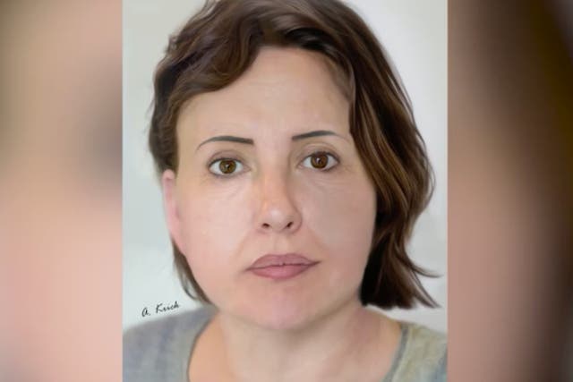 <p>Officials released a reconstructed image of what the victim—whose remains were discovered in three suitcases—may have looked like</p>