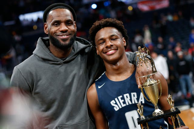 <p>LeBron James with his son Bronny, pictured in 2019 </p>