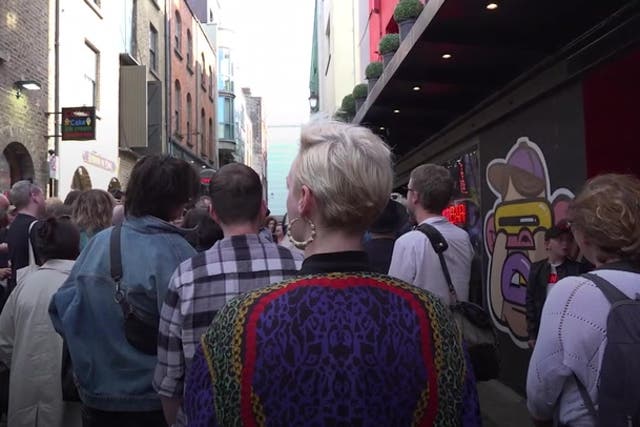 <p>Crowds gather at the Wall of Fame to pay tribute to Sinead O’Connor.</p>