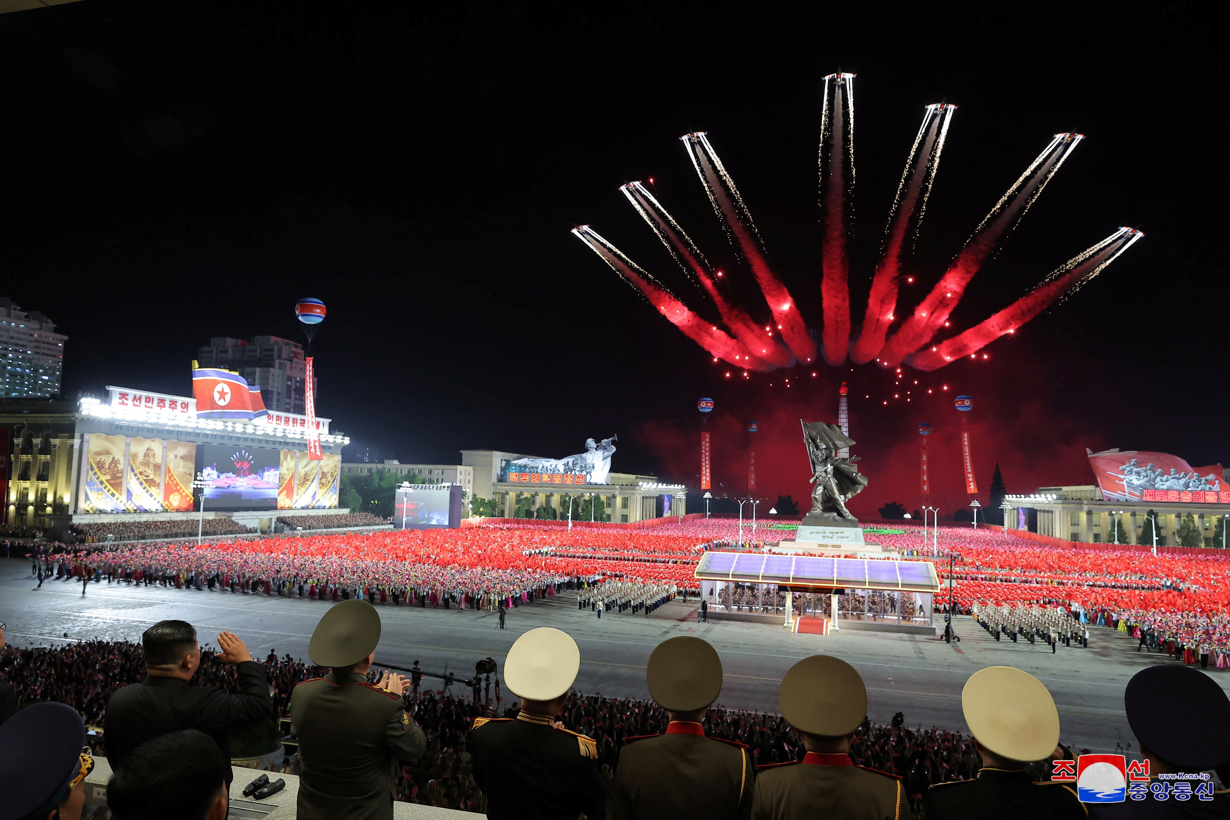 North Korean leader Kim Jong-un attends a military parade to commemorate the 70th anniversary of the Korean War armistice in Pyongyang