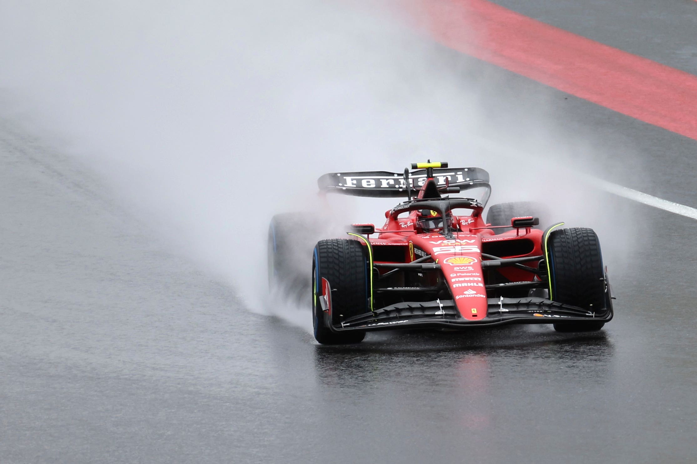 F1: Ferrari star Carlos Sainz fastest in practice at rain-soaked