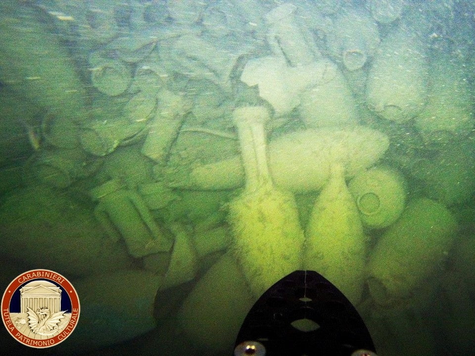 Some of the amphorae found in the wreck