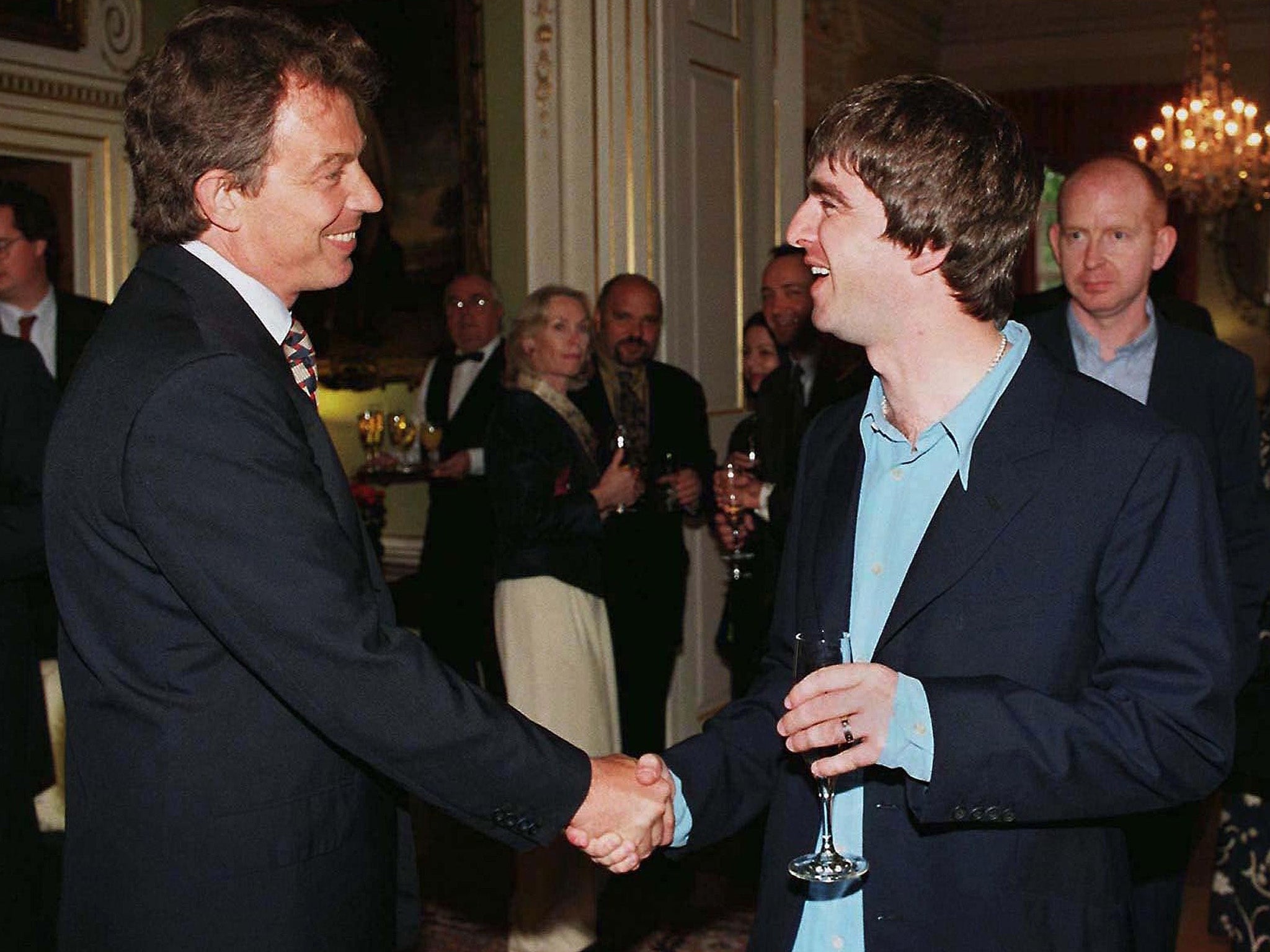 Tony Blair and Noel Gallagher meeting at Blair’s party at 10 Downing Street in 1997