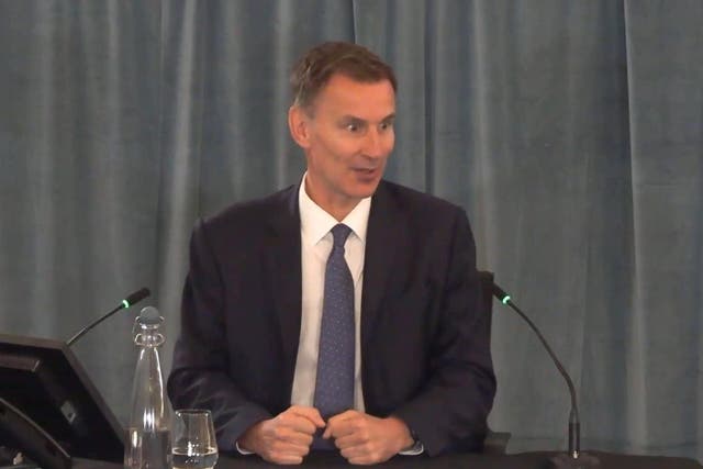 Chancellor Jeremy Hunt giving evidence to the Infected Blood Inquiry (Infected Blood Inquiry/PA)