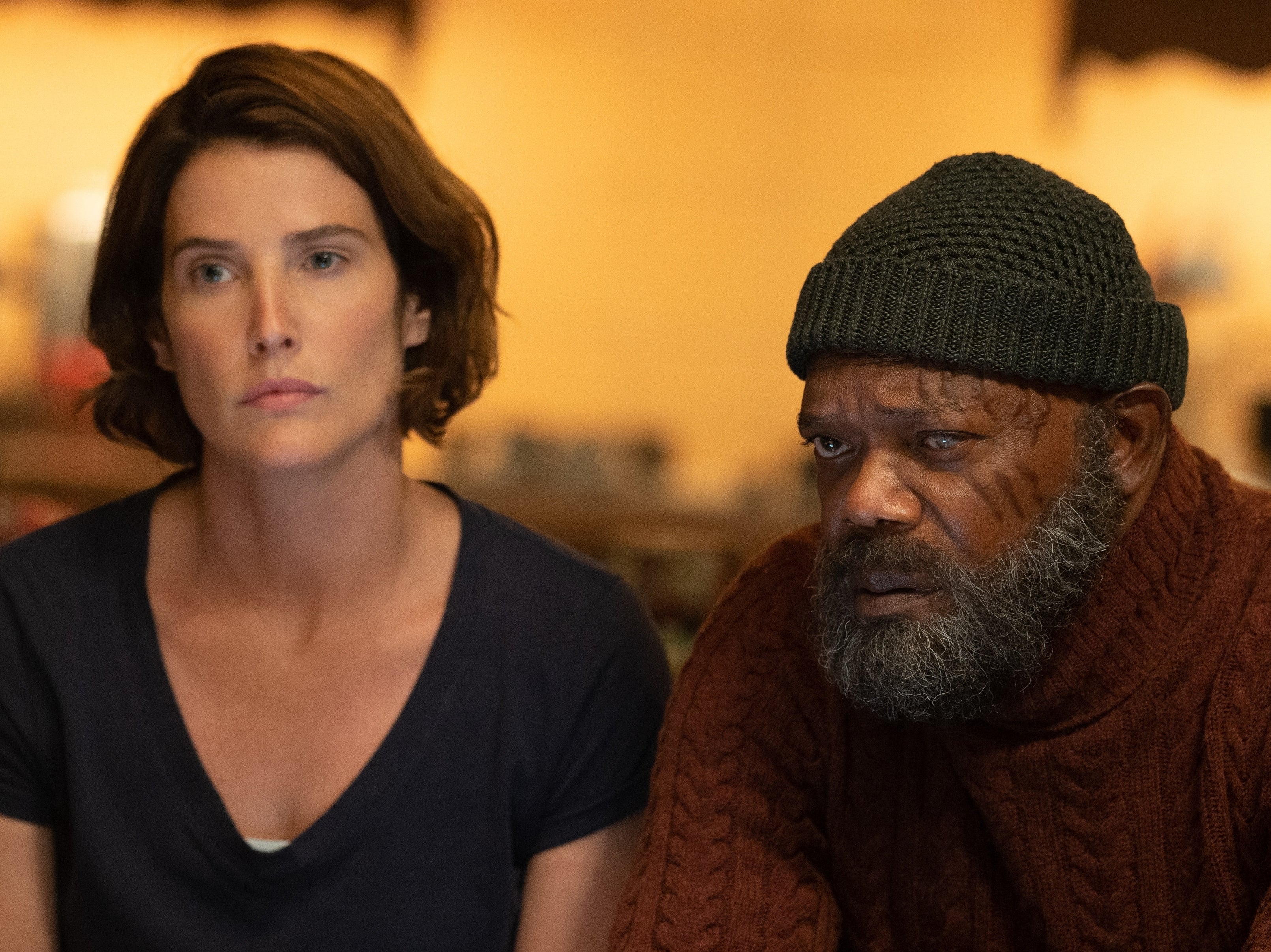 Cobie Smulders as Maria Hill and Samuel L Jackson as Nick Fury in Marvel Studios’ ‘Secret Invasion’