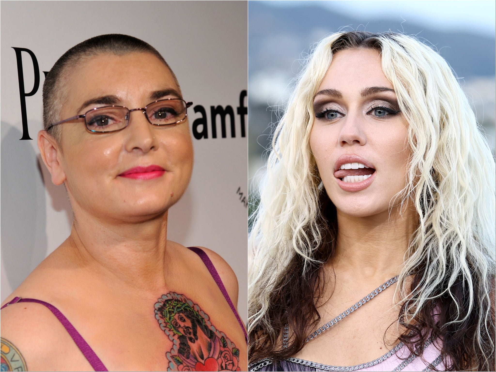 Sinead O’Connor (left) and Miley Cyrus