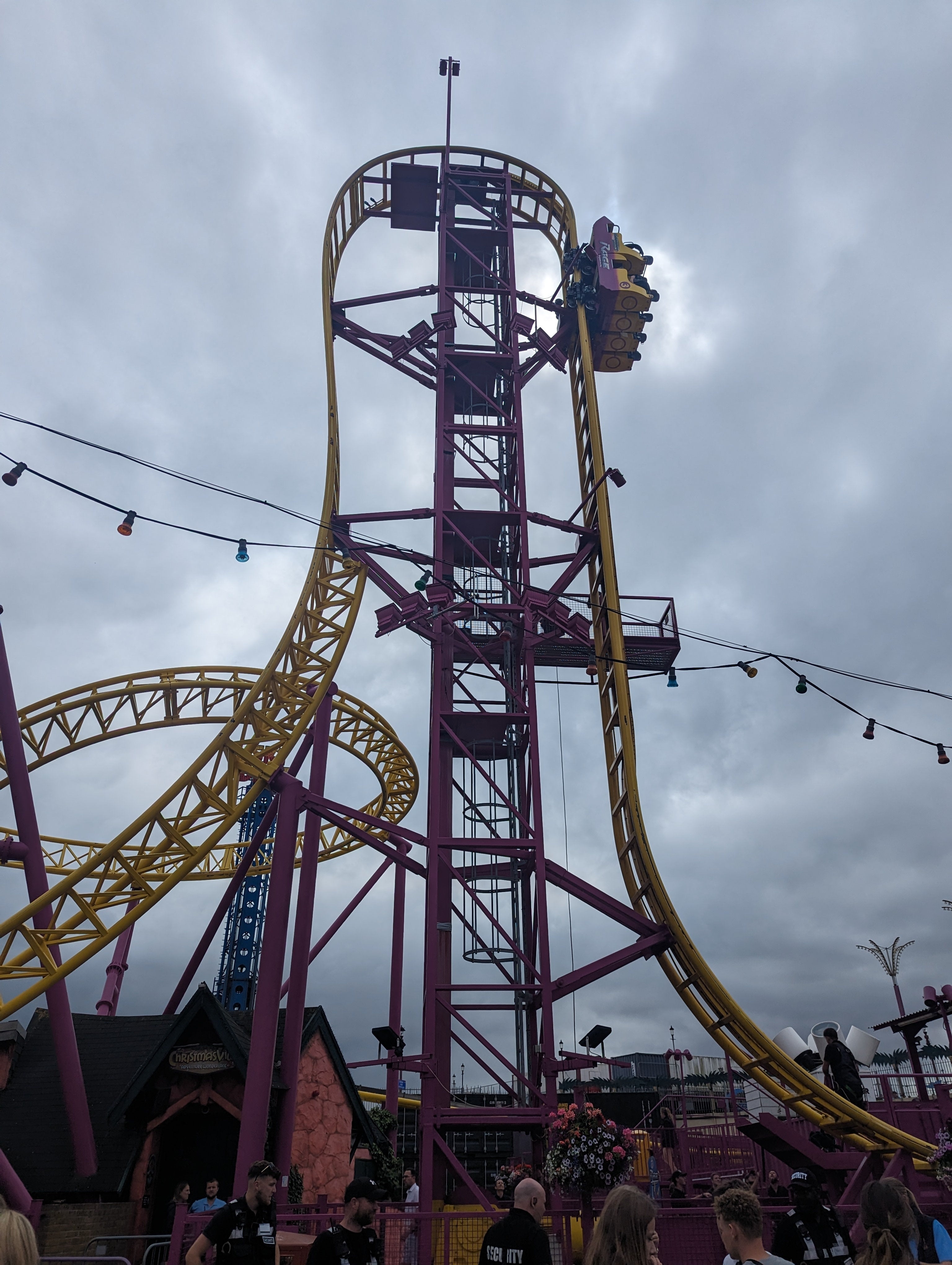 A 72-foot high rollercoaster broke down leaving its riders suspended vertically in the air for up to 40 minutes in Essex on Friday