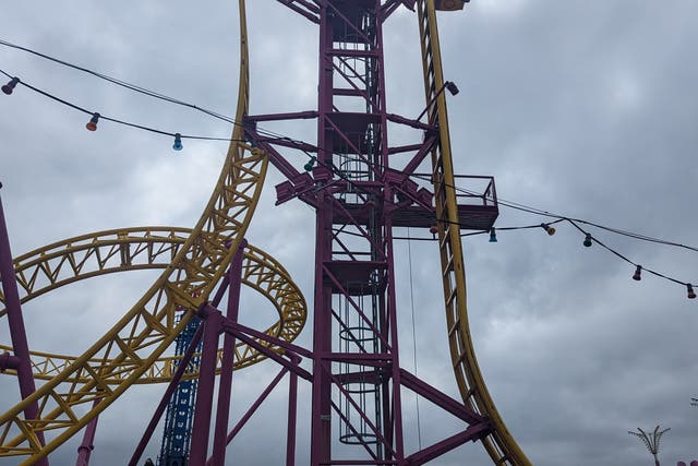 <p>A 72-foot high rollercoaster broke down leaving its riders suspended vertically in the air for up to 40 minutes in Essex on Friday</p>