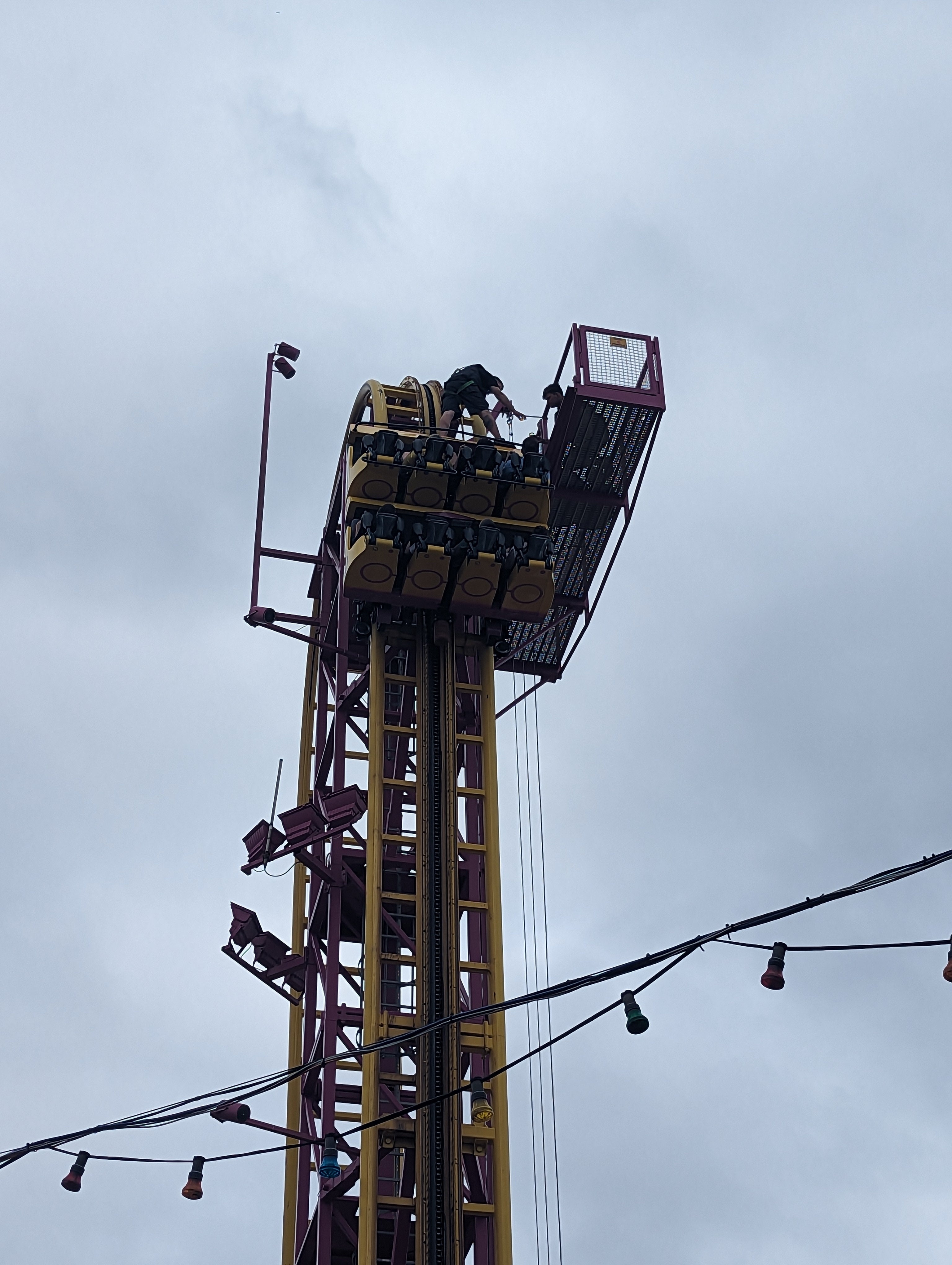 Footage posted on social media showed passengers left hanging at a near-90-degree angle on Friday afternoon, after the ride Rage at theme park Adventure Island, in Southend, came to an abrupt halt mid-flight