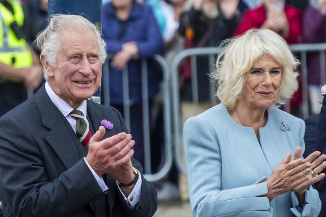 <p>King Charles III and Queen Camilla in Selkirk, Scotland </p>