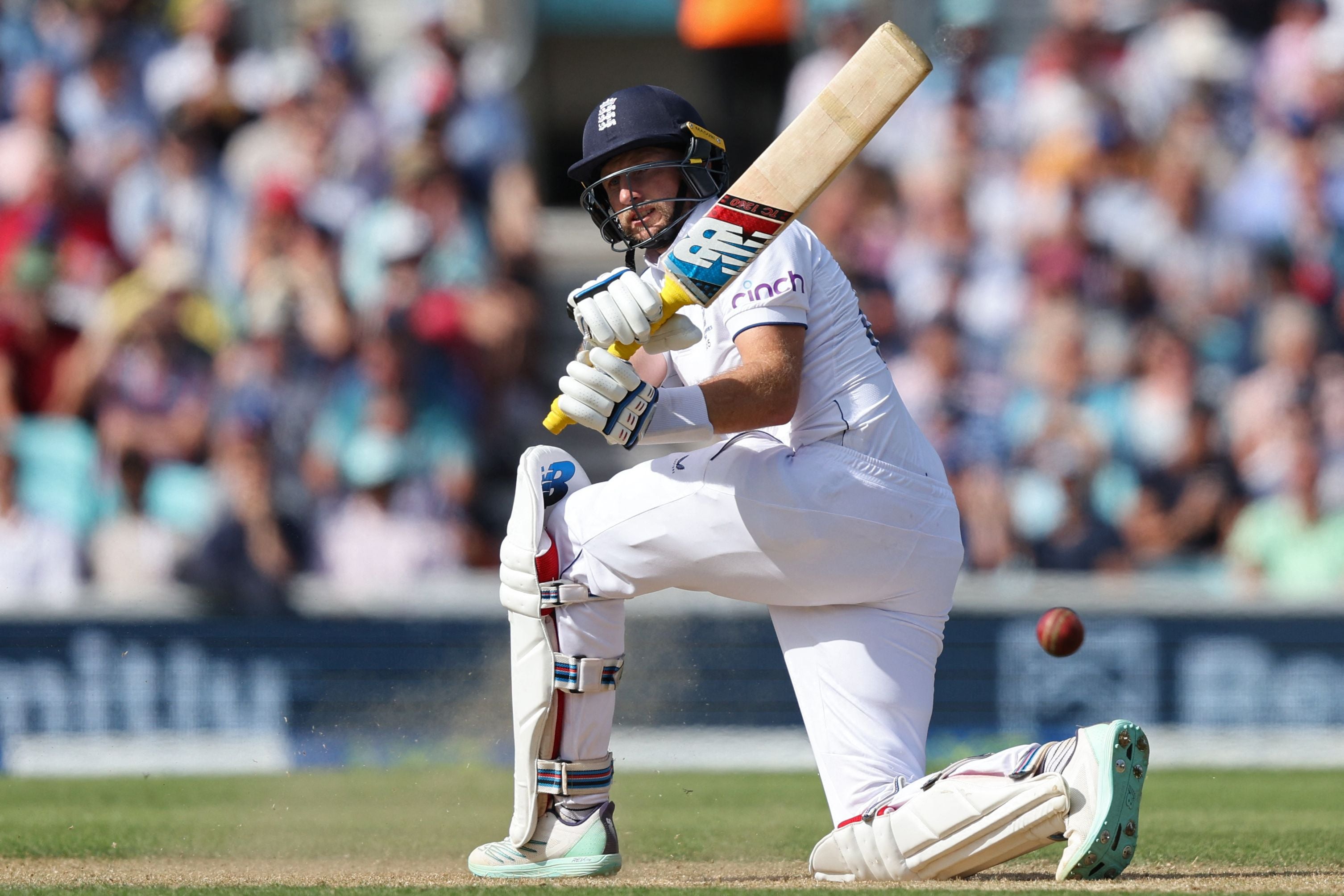 Joe Root sweeps a ball towards the boundary on his way to making 91