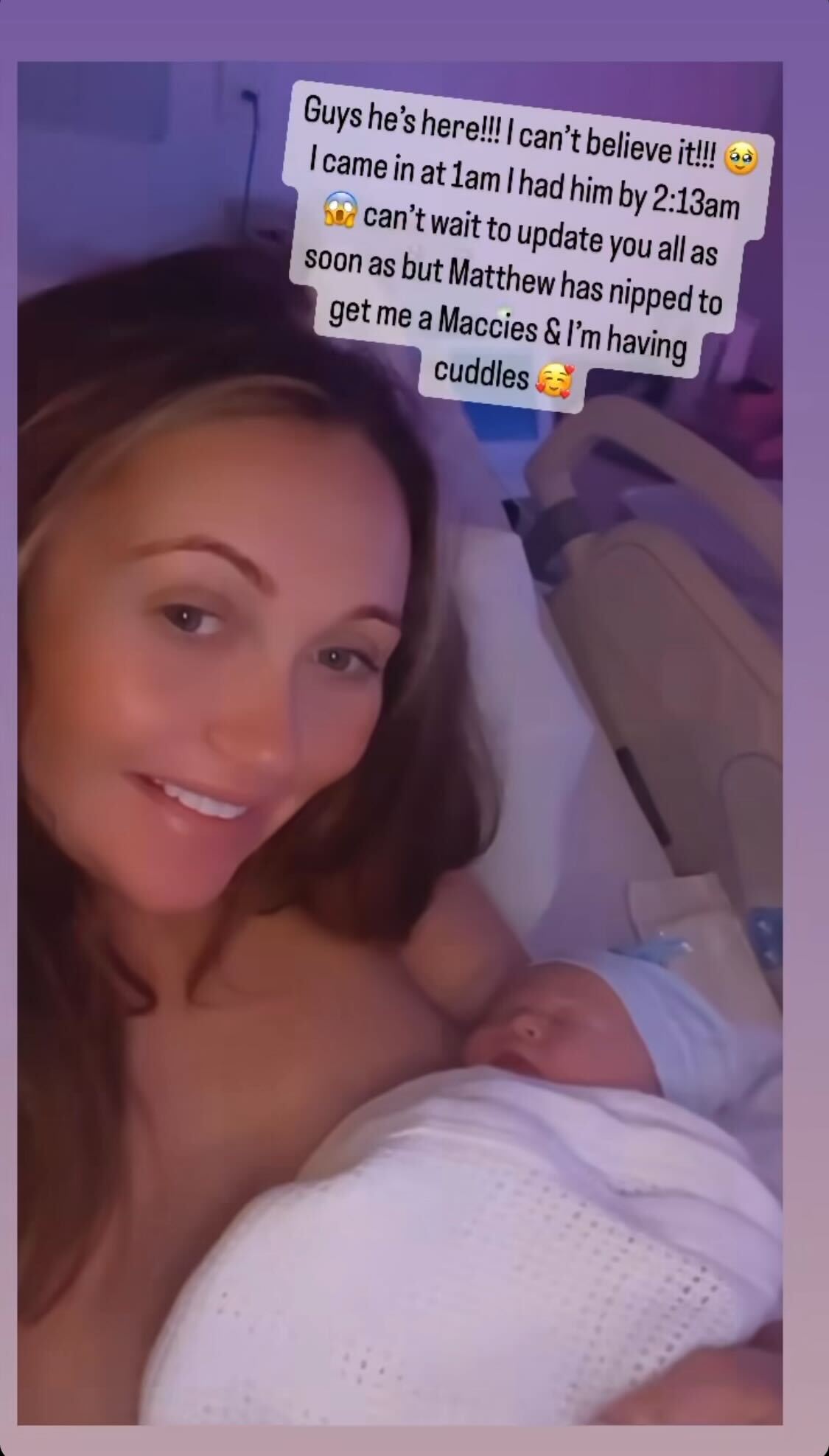 Reality star Charlotte Dawson announced the arrival of her second child with fiance Matthew Sarsfield