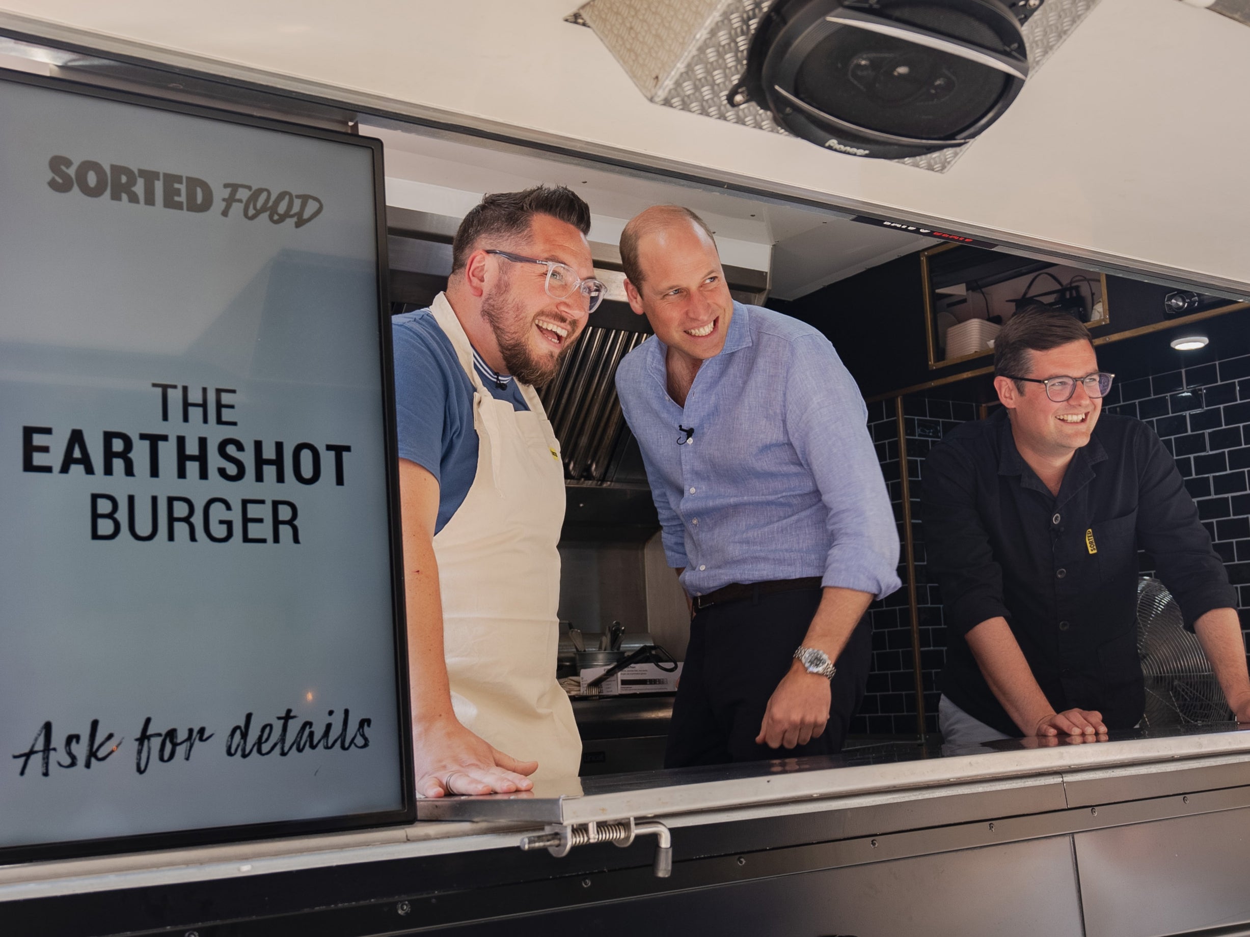 The Prince of Wales during the filming of a Youtube video where he left diners opened mouthed when he unexpectedly dished up veggie burgers made with Earthshot Prize winning products