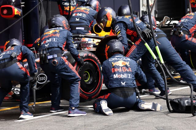 Max Verstappen offered ‘pit-stop training’ for his Red Bull team during the Belgian Grand Prix (Simon Wohlfahrt/AP)