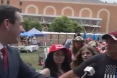 Right-wing TV host at Trump rally denies he wants to kill liberals, globalists, and RINOs