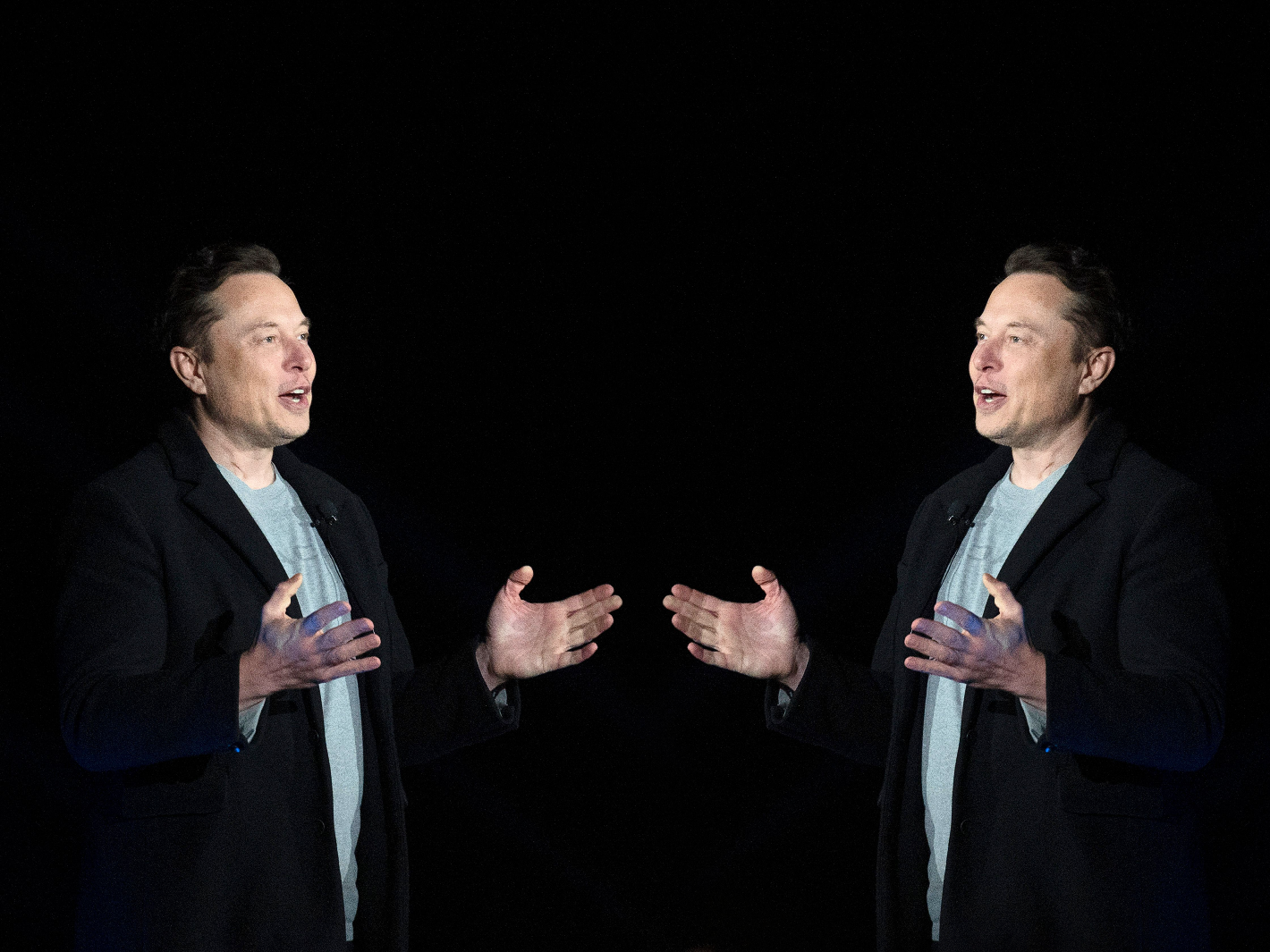 A mirrored image of Elon Musk at SpaceX’s Starbase facility in Boca Chica, Texas, on 10 February, 2022