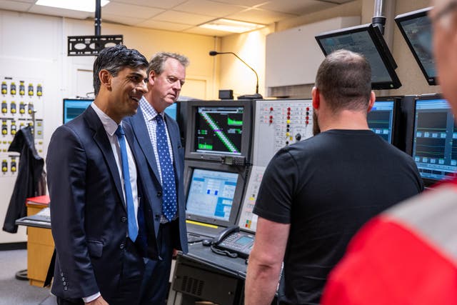 <p>Prime Minister Rishi Sunak (left) during a visit to Shell St Fergus Gas Plant in Peterhead, Aberdeenshire on Monday as he announced more licences for North Sea oil and gas drilling</p>