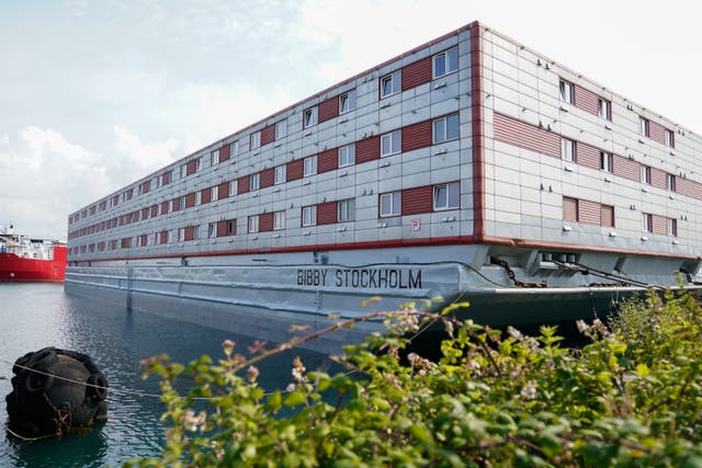 The Bibby Stockholm accommodation barge at Portland Port in Dorset (Andrew Matthews/PA)