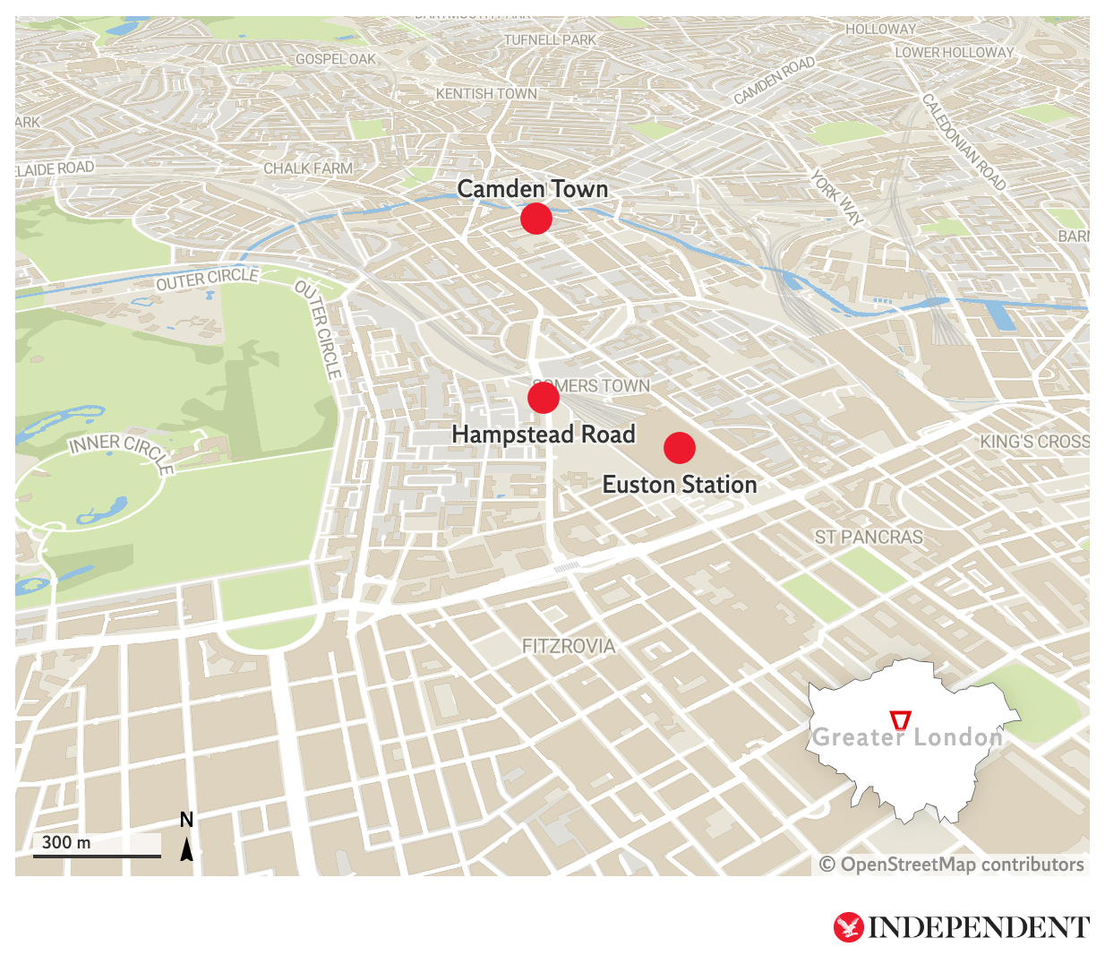 The incident took place on Hampstead Road in Camden