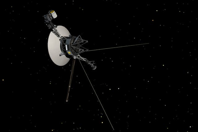 <p>Artist concept showing NASA’s Voyager spacecraft against a backdrop of stars</p>