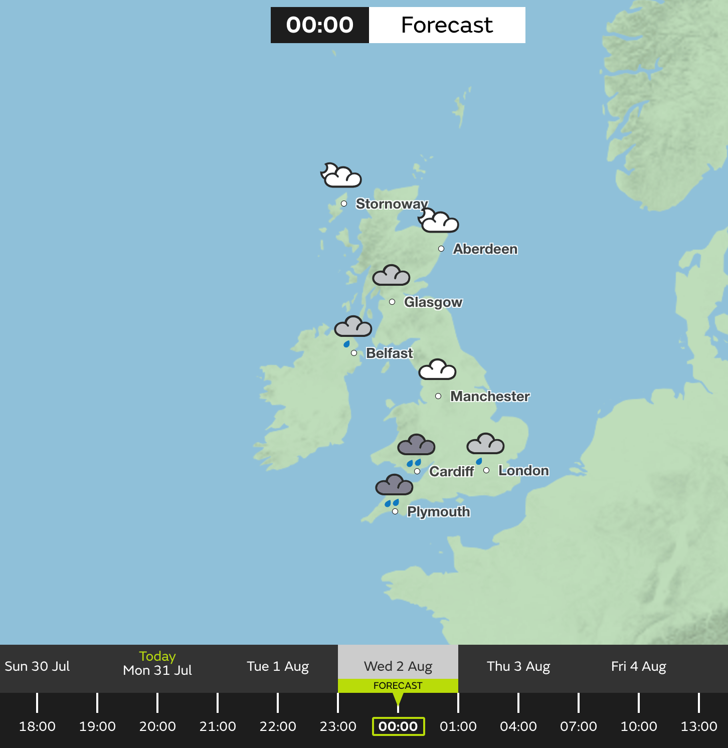 Rainy conditions are forecast overnight on Wednesday