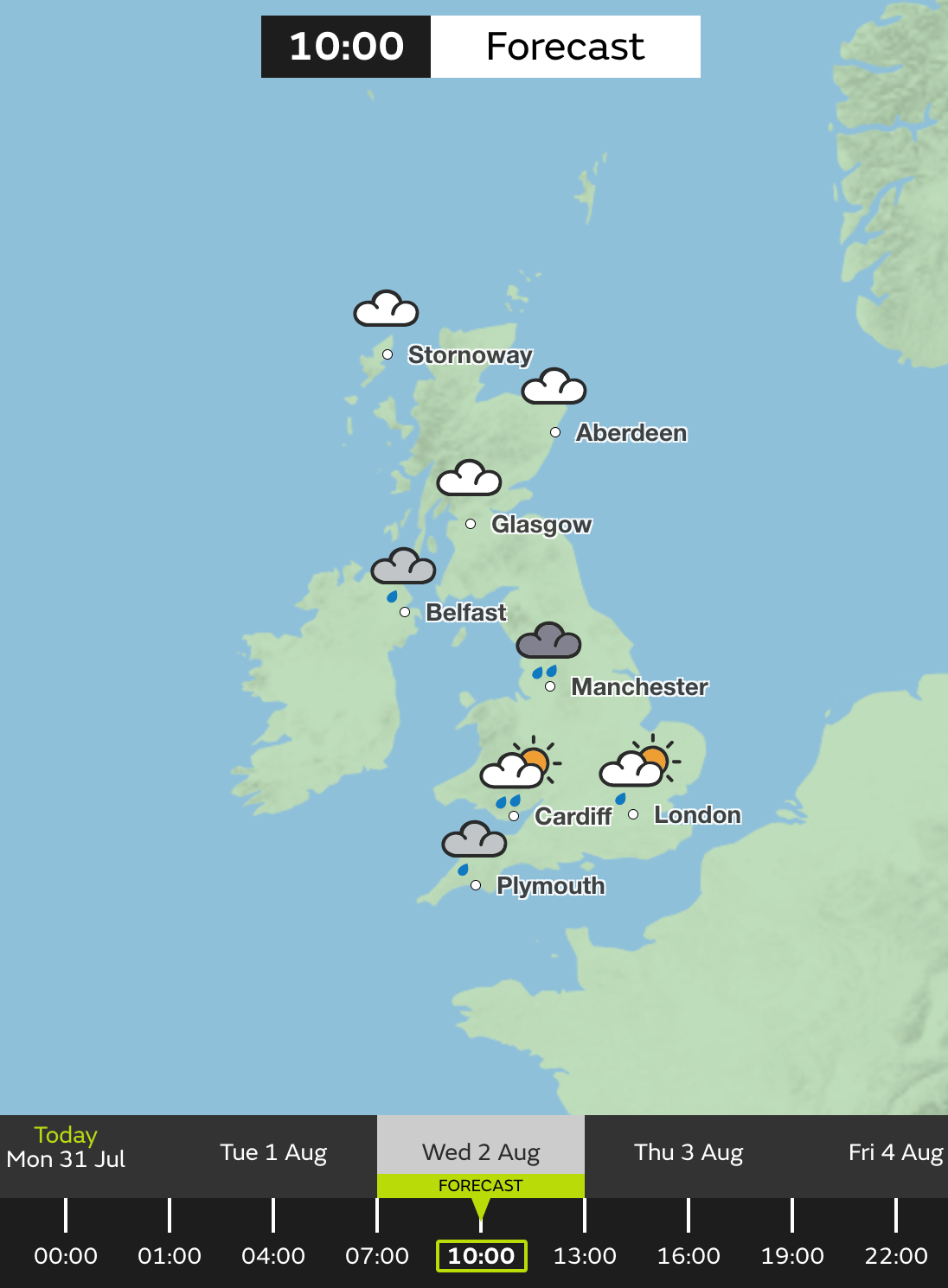 Rain is further set to sweep across the UK on Wednesday, sprawling from Belfast down to Portsmouth