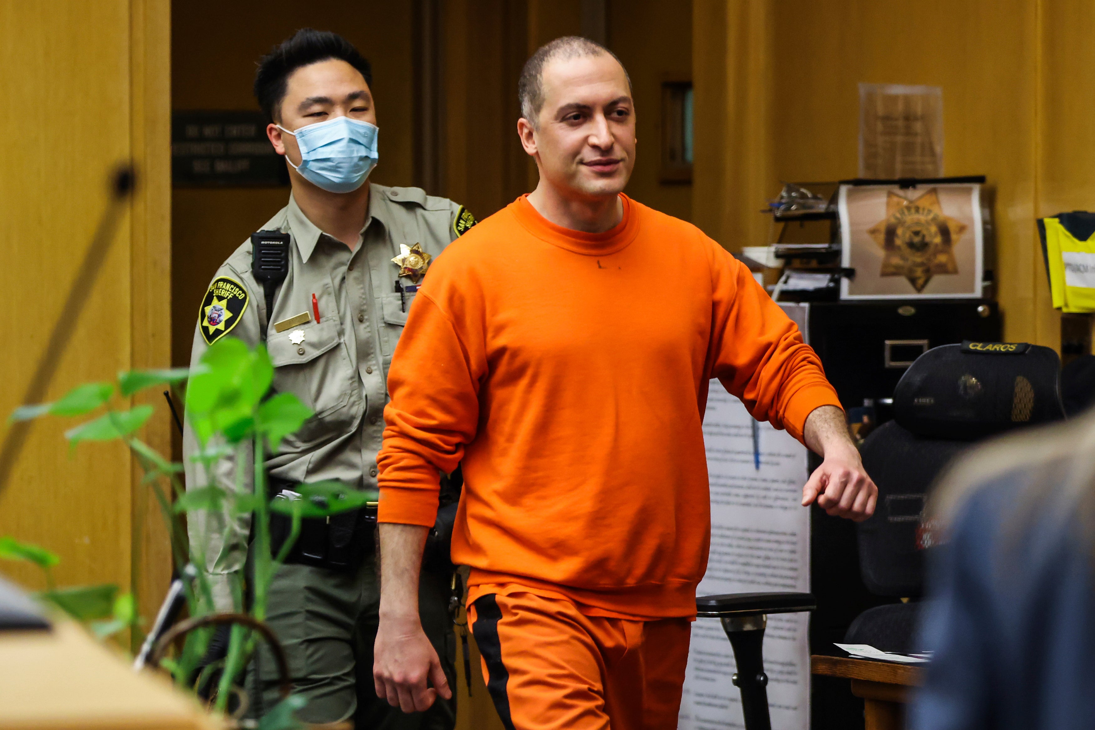 Nima Momeni, the man charged in the fatal stabbing of Cash App founder Bob Lee, makes his way into the courtroom for his arraignment in San Francisco on 2 May