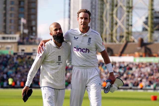Retiring duo Stuart Broad (right) and Moeen Ali celebrated after a dramatic final day of the Ashes series (Mike Egerton/PA)