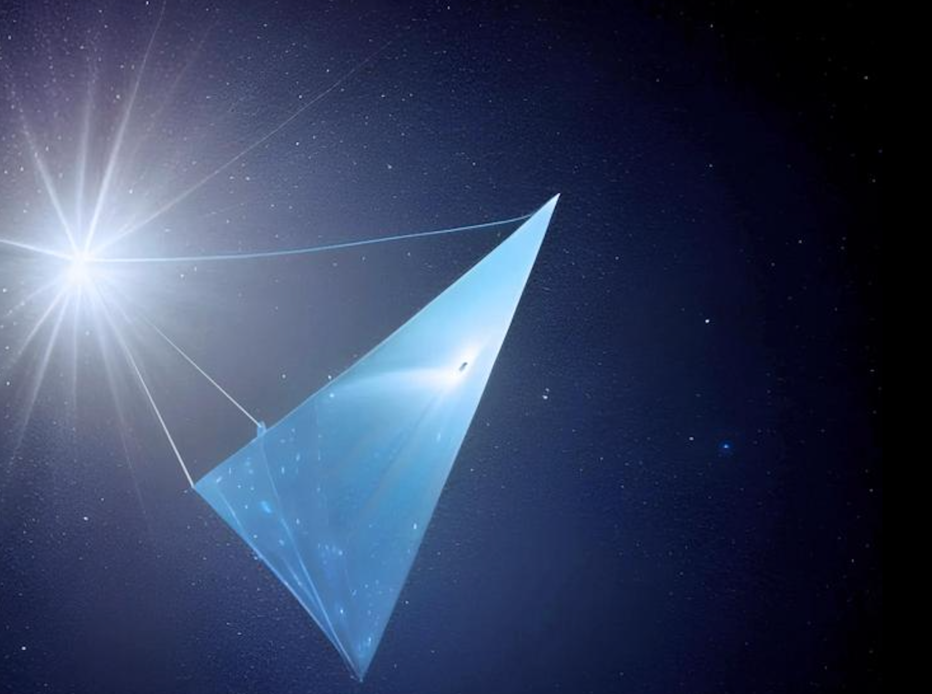 <p>Artist’s rendition of the proposed solar shield tethered to an asteroid as a counterweight</p>