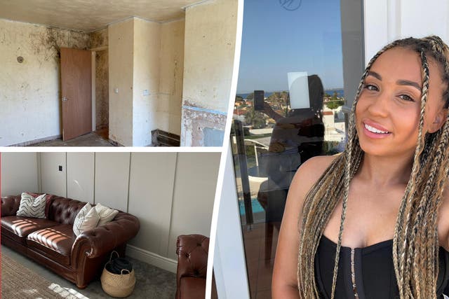 <p>Celene Francis and a before and after of her house transformation.</p>