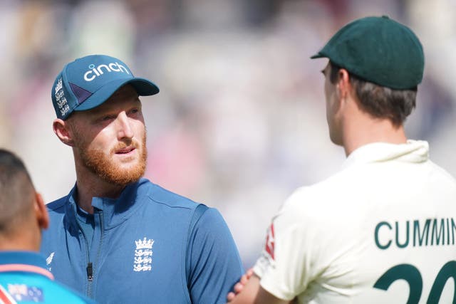 England captain Ben Stokes (left) and Australia skipper Pat Cummins in discussion after the fifth Ashes Test at the Kia Oval (Adam Davy/PA Images).