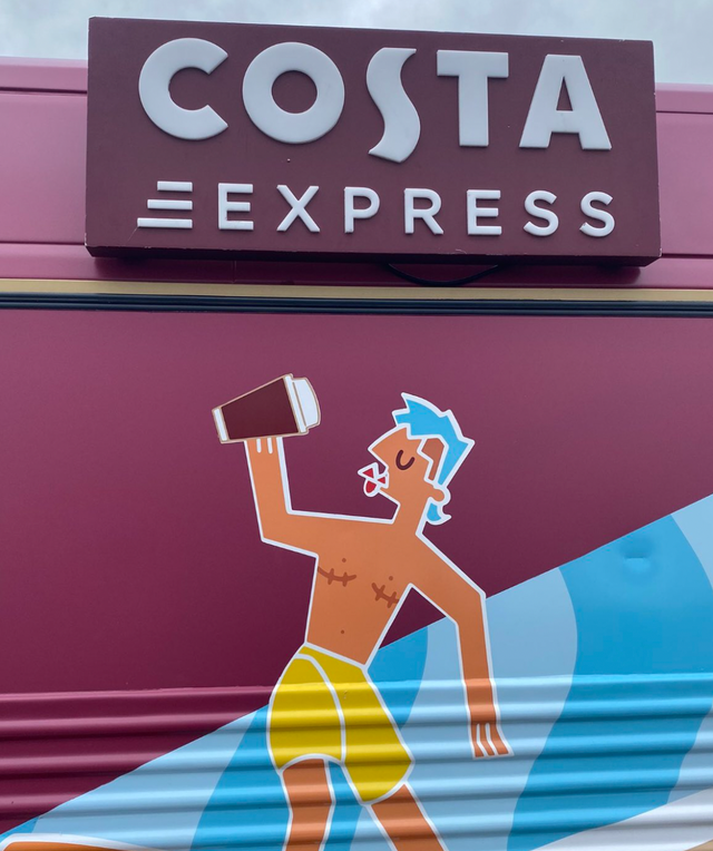 <p>The cartoon person appeared on the side of a Costa Coffee van</p>