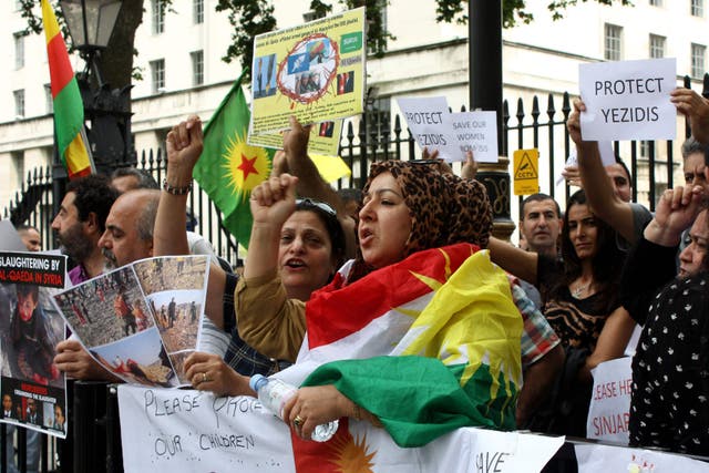 Yazidis protested in London over the treatment of their people by IS in Iraq (Delara Shakib/PA)