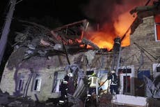 Fire rages at Kharkiv college dormitory destroyed by Russian drone strike