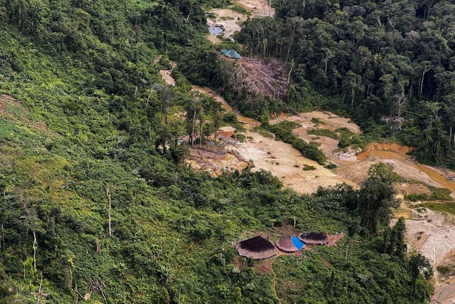 <p>Aerial view of an illegal mining camp amid Amazon deforestation at the Yanomami territory in Roraima State, Brazil, on February 24, 2023. Some countries are burning through the planet’s resources at an alarming rate, new research has found </p>