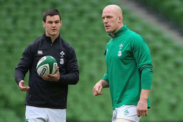 Paul O’Connell (right) has backed Ireland captain Johnny Sexton (left) to “hit the ground running” on completion of his three-match ban (Niall Carson/PA)