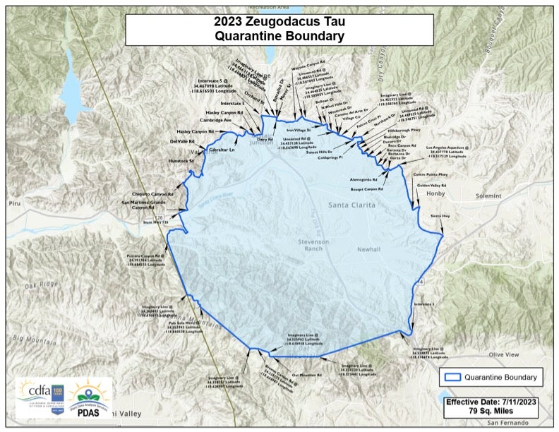 The Tau fruit fly quarantine boundary map