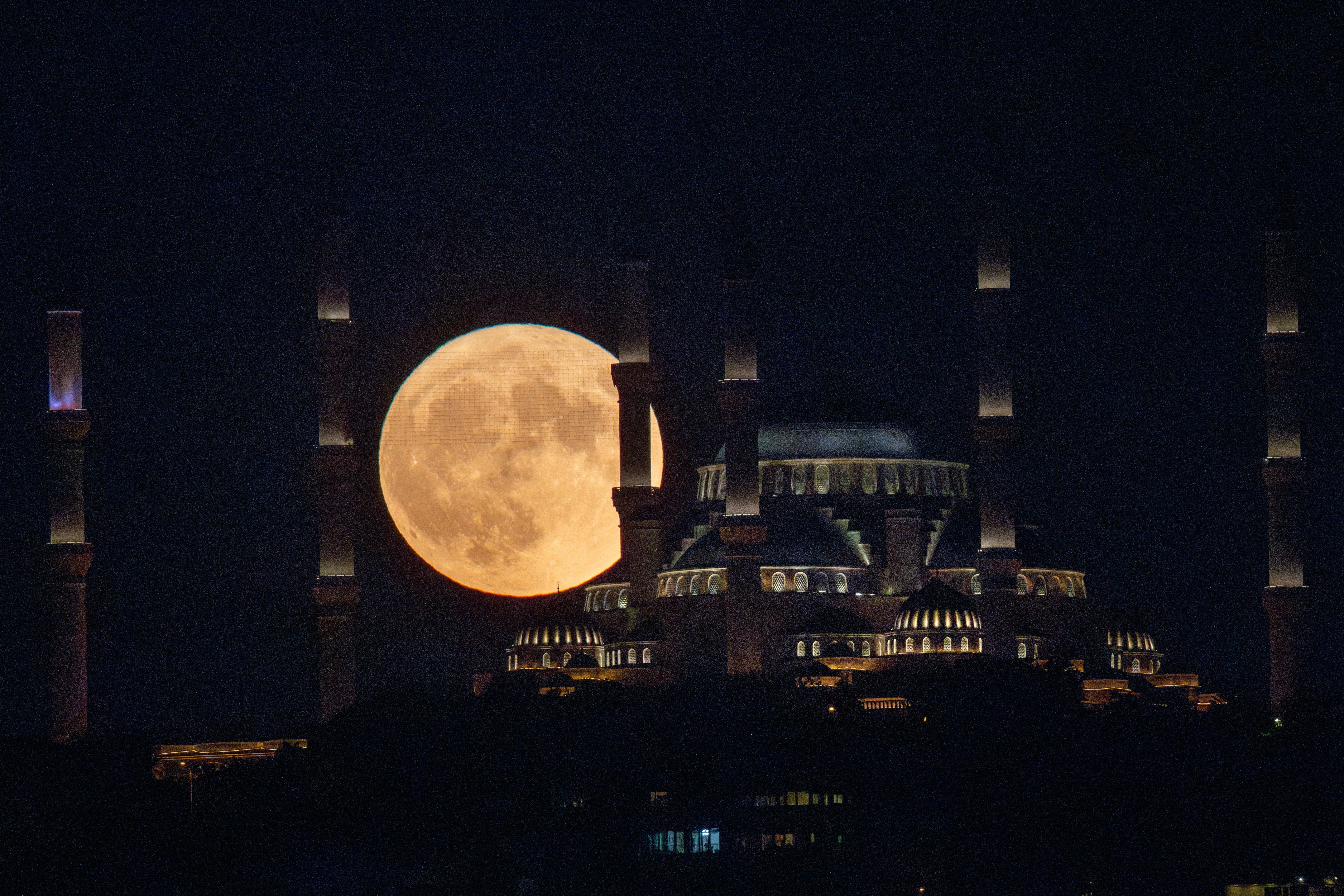 The full moon known as the sturgeon moon rising over Istanbul this week