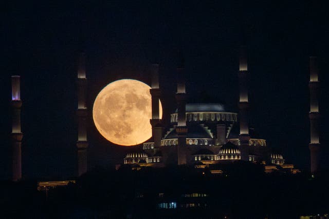 <p>The full moon known as the sturgeon moon rising over Istanbul this week </p>