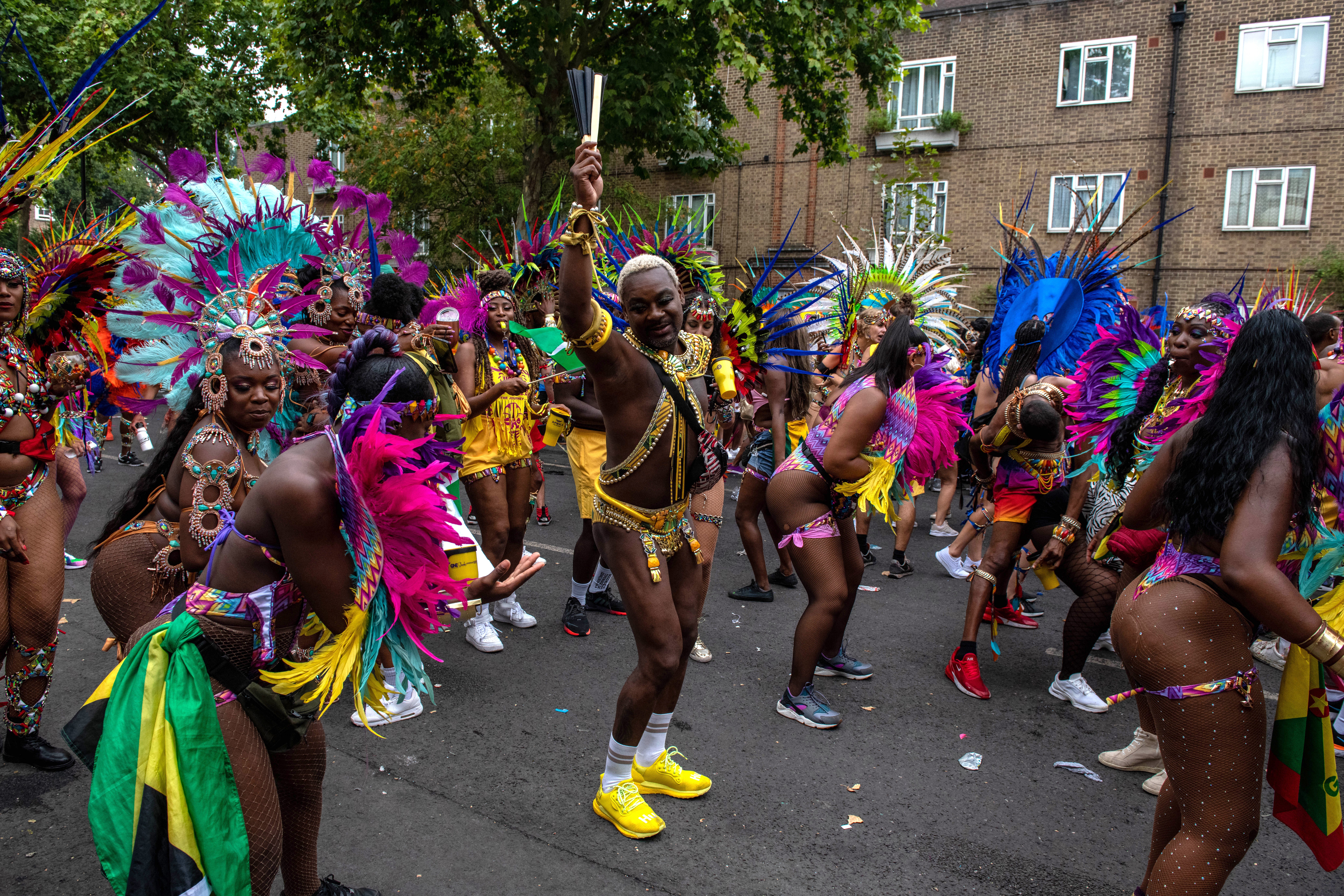 Notting Hill Carnival performers take part in the main parade on August 29 2022
