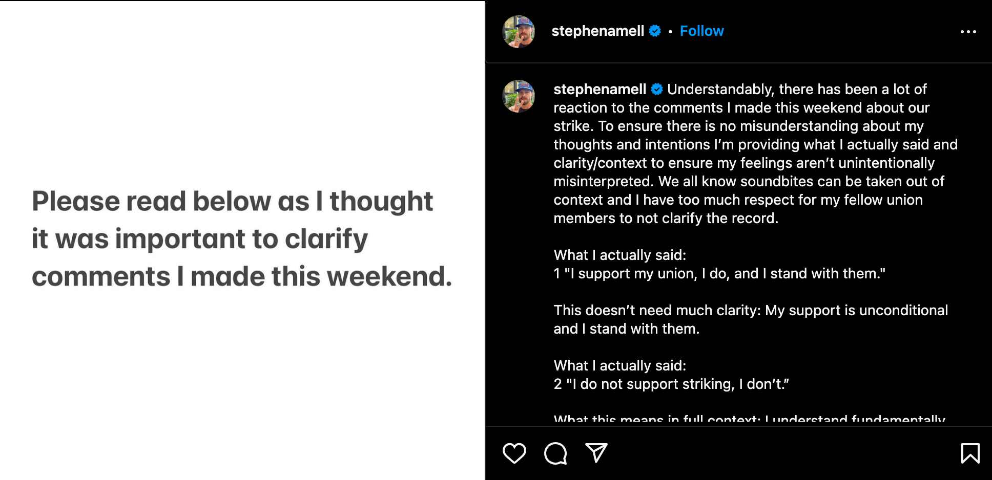 Stephen Amell clarifies his stance on the actors’ strike after calling it ‘reductive’