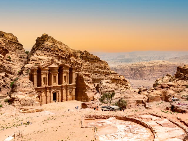 <p>Prehistoric city Petra is partly built into rock</p>