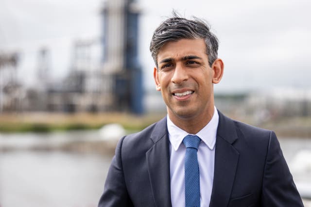 Prime Minister Rishi Sunak speaking to the media during his visit to Shell St Fergus Gas Plant in Peterhead, Aberdeenshire (Euan Duff/PA)