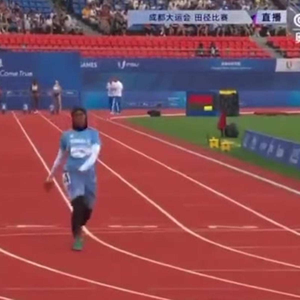 Runner skips over finish line of 100m race in 'slowest ever time