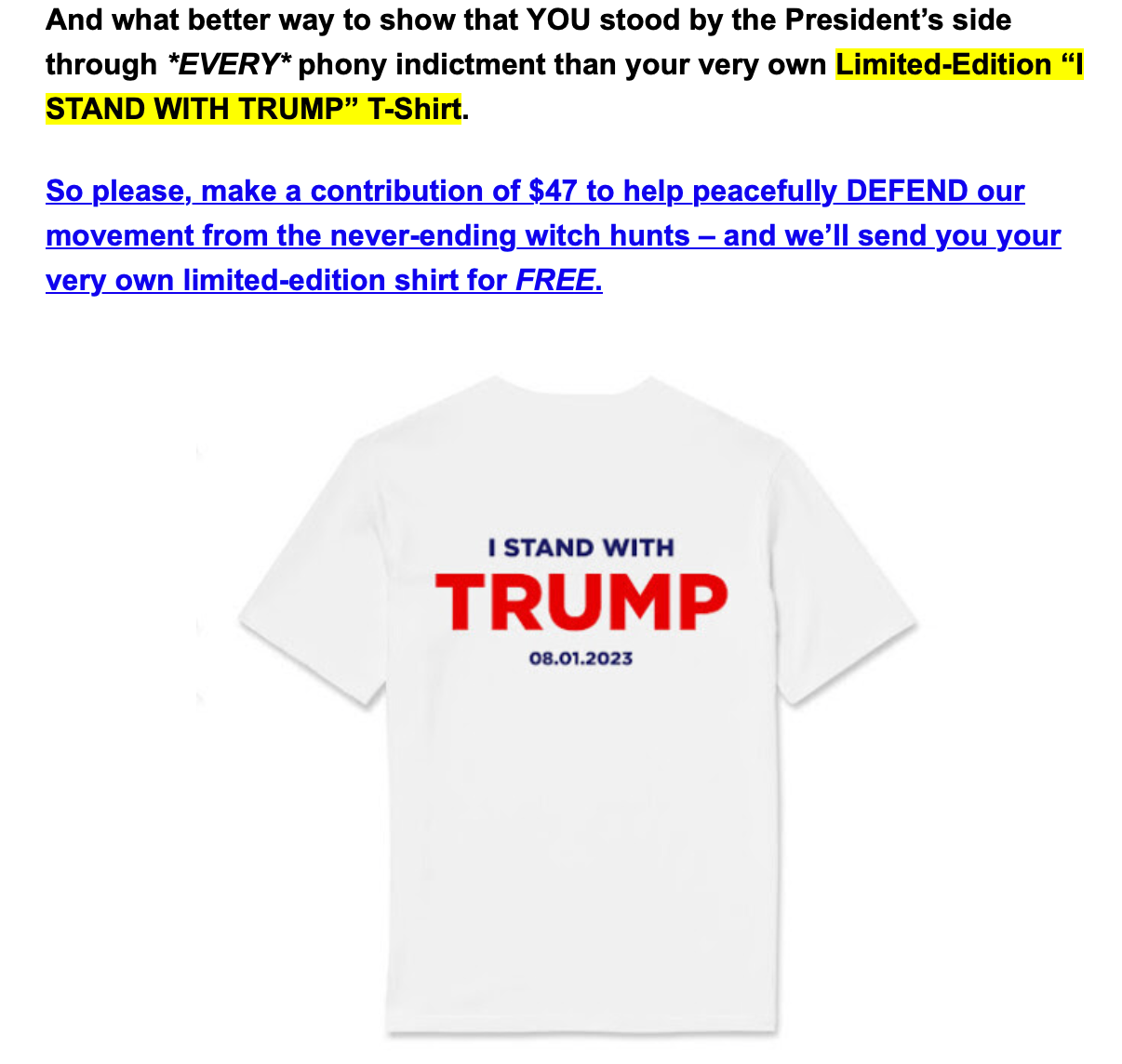 Trump'S Campaign Is Selling $47 T-Shirts Commemorating His Latest  Indictment | The Independent