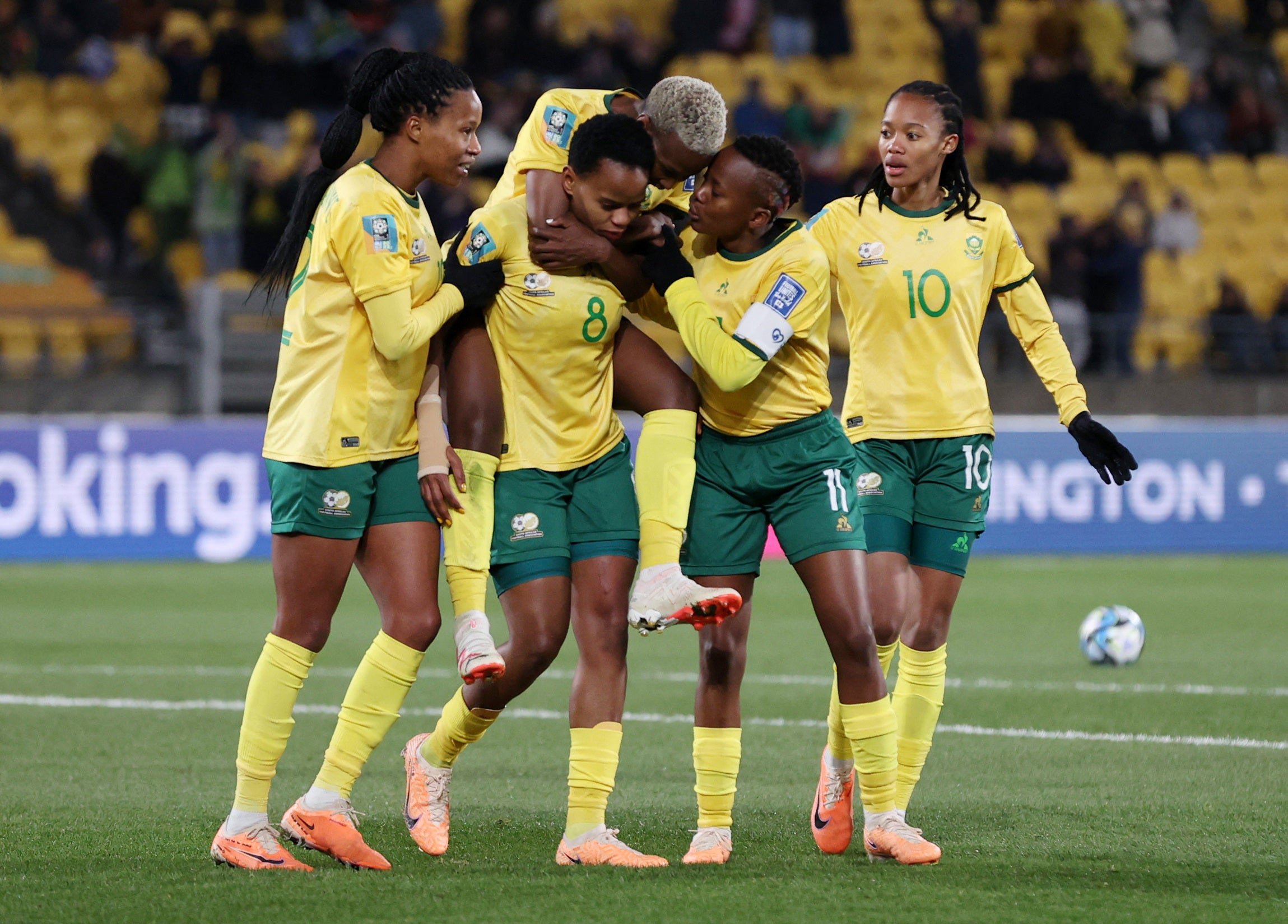 South Africa celebrate Thembi Kgatlana’s late winner against Italy