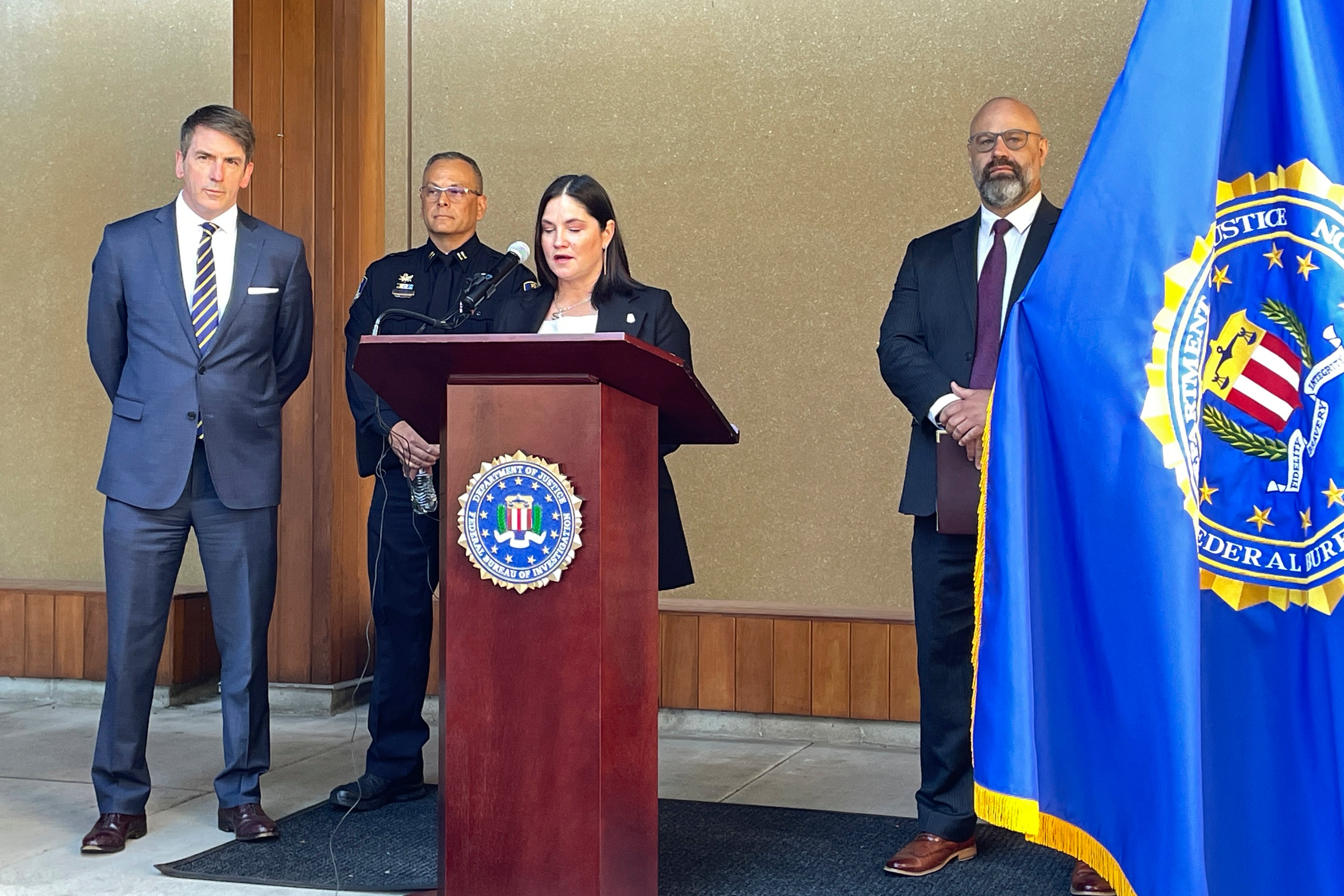 Head of FBI Portland Field Office Assistant Special Agent Stephanie Shark speaks at a press conference discuss Zuberi’s case on August 2, 2023