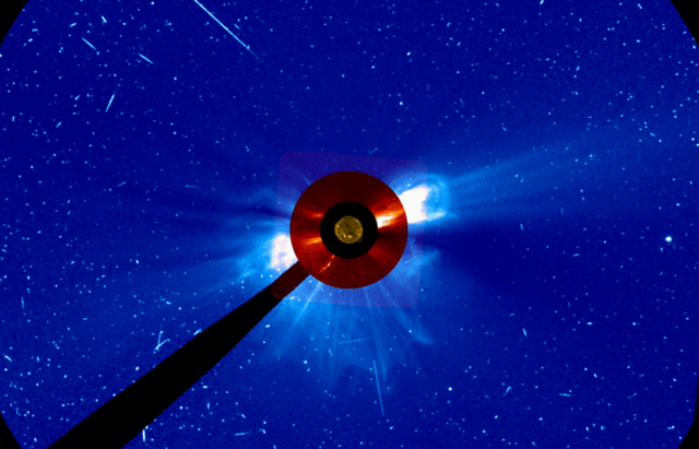 <p>Coronal mass ejection as seen by SOHO on 28 October 2021 – an example of a rare ‘ground level enhancement’</p>