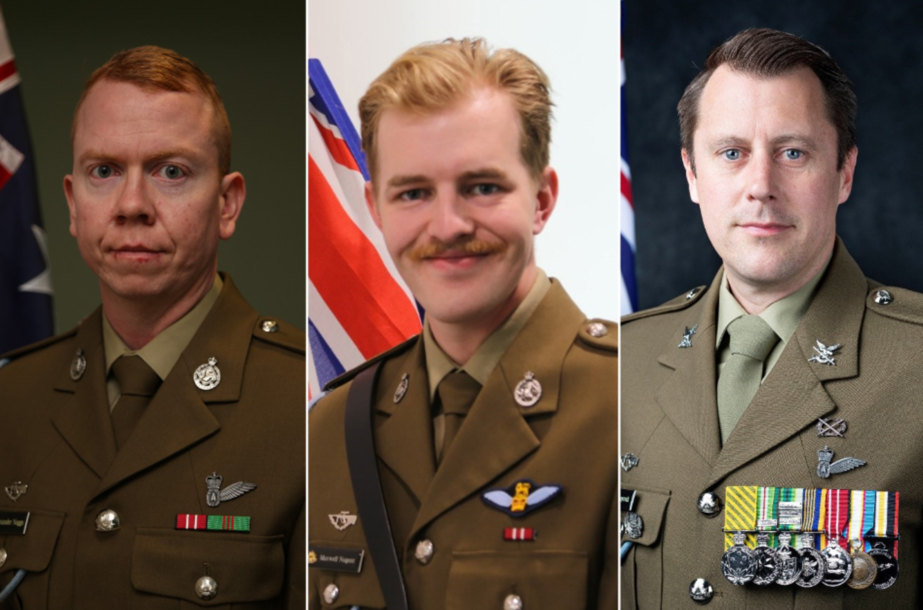 Photo shows (L-R) Australian Army soldier Corporal Alex Naggs, Australian Army officer Lieutenant Maxwell Nugent and Australian Army soldier Warrant Officer Class 2 Joseph Laycock, who went missing after their Taipan MRH-90 helicopter crashed