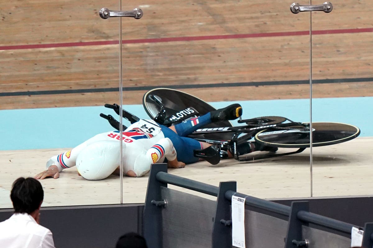 Great Britain’s team pursuit world title defence ends with crash in qualifying